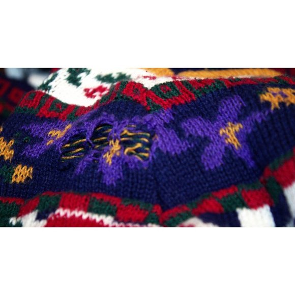 Vintage 80s Heartworks Sweater Striped Roses Checkered Long Size Medium Preppy - Picture 10 of 11